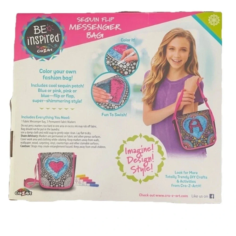 Cra-Z-Art Be Inspired Girls Sequin Flip Messenger Bag (Black) 5 Markers Crafts